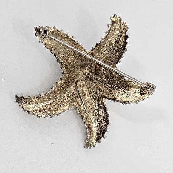 Vintage Signed Maresco Gold Tone Starfish Turquoise Brooch Pin - Picture 6 of 6